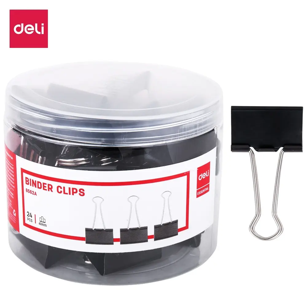 Paquet 24 Binder Pince Double Clips 41mm Deli E8562A | Atac Bureaux